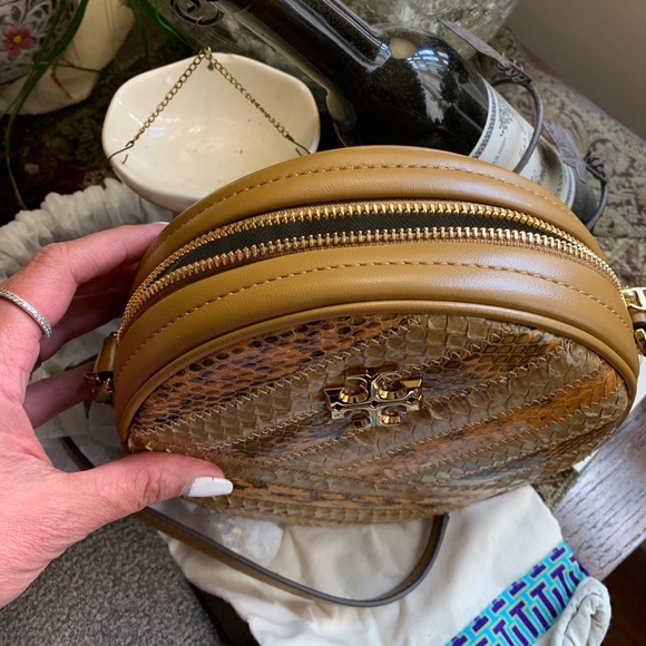 Authentic TORY BURCH SNAKE SKIN Leather top zip Crosby - Picture 8 of 15